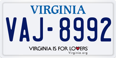 VA license plate VAJ8992