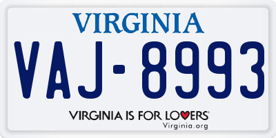 VA license plate VAJ8993