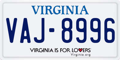 VA license plate VAJ8996