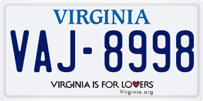 VA license plate VAJ8998