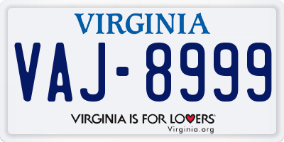VA license plate VAJ8999