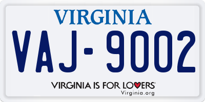 VA license plate VAJ9002