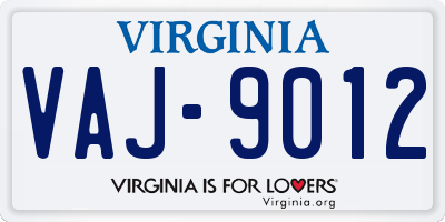 VA license plate VAJ9012