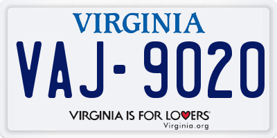 VA license plate VAJ9020