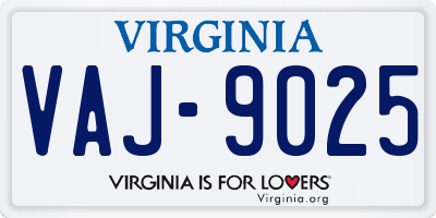 VA license plate VAJ9025