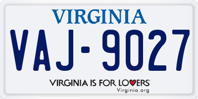 VA license plate VAJ9027