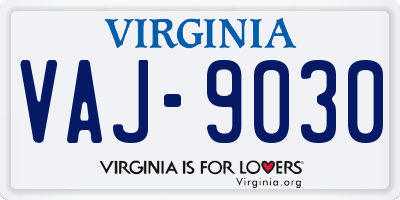 VA license plate VAJ9030