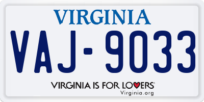 VA license plate VAJ9033