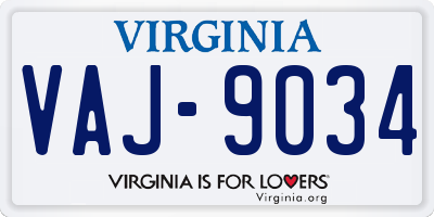 VA license plate VAJ9034