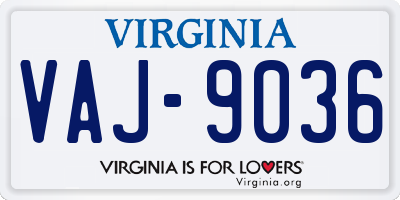 VA license plate VAJ9036
