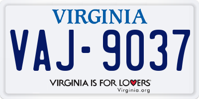 VA license plate VAJ9037