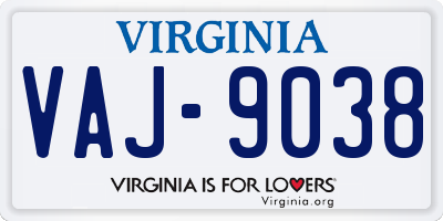 VA license plate VAJ9038