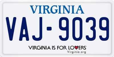 VA license plate VAJ9039