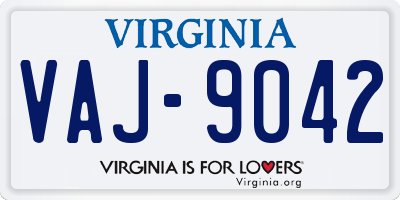 VA license plate VAJ9042