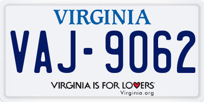 VA license plate VAJ9062