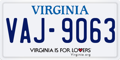 VA license plate VAJ9063
