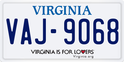 VA license plate VAJ9068