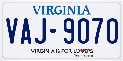 VA license plate VAJ9070