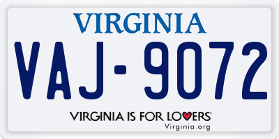 VA license plate VAJ9072