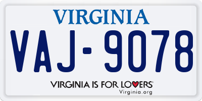 VA license plate VAJ9078