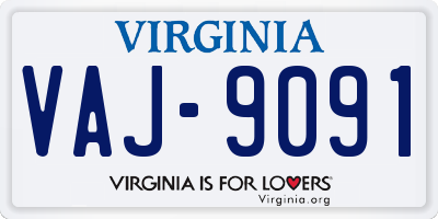 VA license plate VAJ9091
