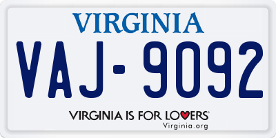 VA license plate VAJ9092