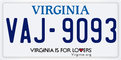 VA license plate VAJ9093