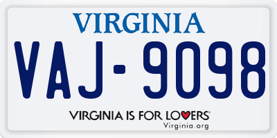 VA license plate VAJ9098