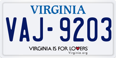 VA license plate VAJ9203