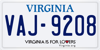 VA license plate VAJ9208
