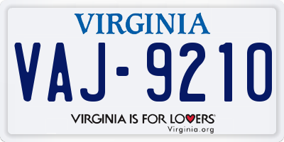 VA license plate VAJ9210