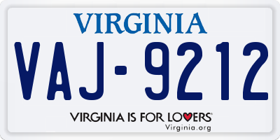 VA license plate VAJ9212