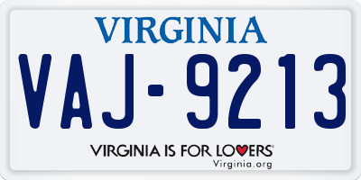 VA license plate VAJ9213