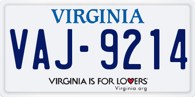 VA license plate VAJ9214