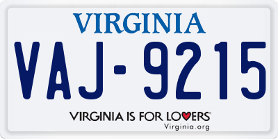 VA license plate VAJ9215
