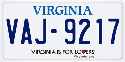 VA license plate VAJ9217