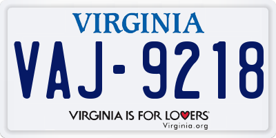 VA license plate VAJ9218