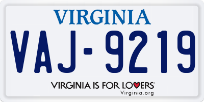VA license plate VAJ9219