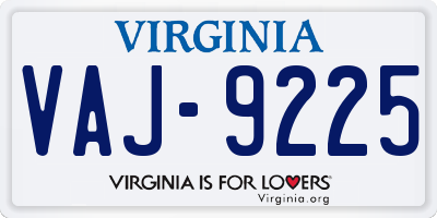 VA license plate VAJ9225