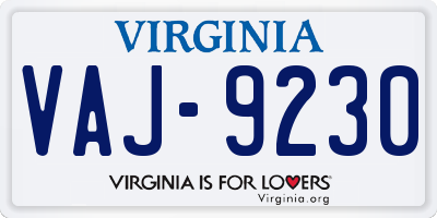 VA license plate VAJ9230
