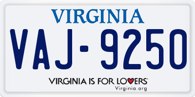 VA license plate VAJ9250