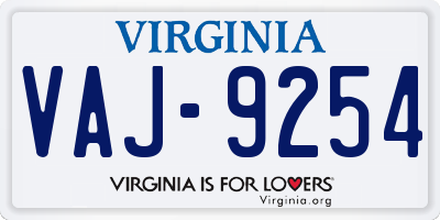 VA license plate VAJ9254
