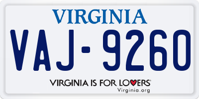 VA license plate VAJ9260