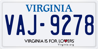 VA license plate VAJ9278
