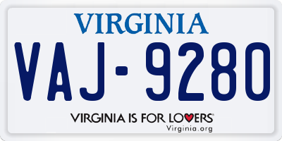 VA license plate VAJ9280