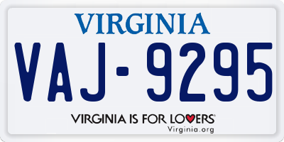 VA license plate VAJ9295