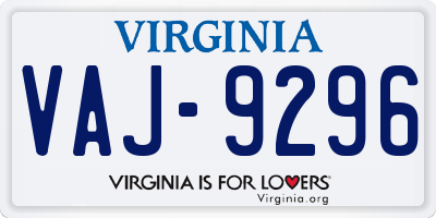 VA license plate VAJ9296