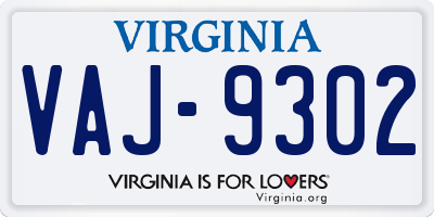 VA license plate VAJ9302