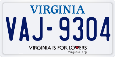 VA license plate VAJ9304