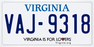 VA license plate VAJ9318